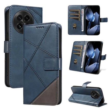 For OnePlus 13 Leather Case Geometric Line Design Wallet Phone Cover with Wrist Strap - Blue