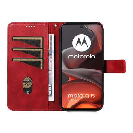 For Motorola Moto G15 Power 4G / Motorola Moto G15 4G Leather Case Geometric Line Design Wallet Phone Cover with Wrist Strap
