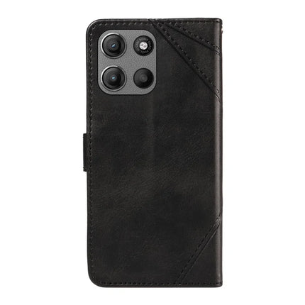 For Motorola Moto G15 Power 4G / Motorola Moto G15 4G Leather Case Geometric Line Design Wallet Phone Cover with Wrist Strap