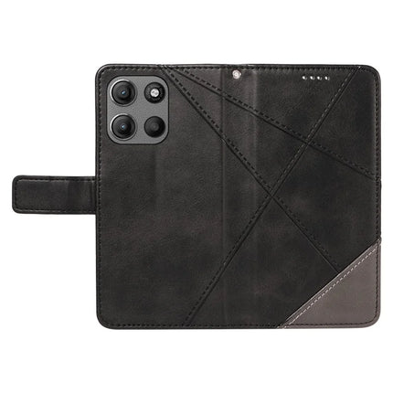 For Motorola Moto G15 Power 4G / Motorola Moto G15 4G Leather Case Geometric Line Design Wallet Phone Cover with Wrist Strap