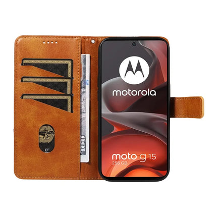 For Motorola Moto G15 Power 4G / Motorola Moto G15 4G Leather Case Geometric Line Design Wallet Phone Cover with Wrist Strap