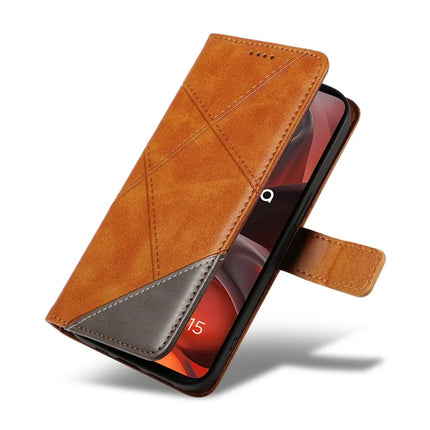 For Motorola Moto G15 Power 4G / Motorola Moto G15 4G Leather Case Geometric Line Design Wallet Phone Cover with Wrist Strap