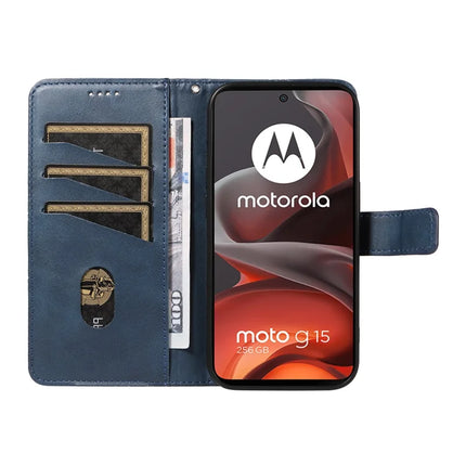 For Motorola Moto G15 Power 4G / Motorola Moto G15 4G Leather Case Geometric Line Design Wallet Phone Cover with Wrist Strap