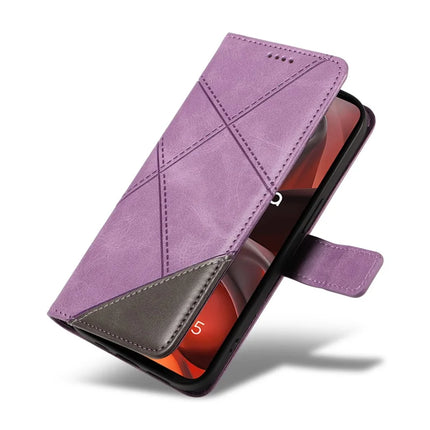 For Motorola Moto G15 Power 4G / Motorola Moto G15 4G Leather Case Geometric Line Design Wallet Phone Cover with Wrist Strap