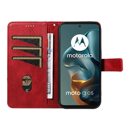 For Motorola Moto G05 4G Leather Case Geometric Line Design Wallet Phone Cover with Wrist Strap