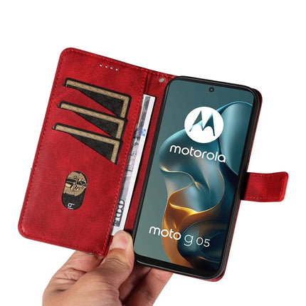 For Motorola Moto G05 4G Leather Case Geometric Line Design Wallet Phone Cover with Wrist Strap