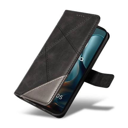 For Motorola Moto G05 4G Leather Case Geometric Line Design Wallet Phone Cover with Wrist Strap