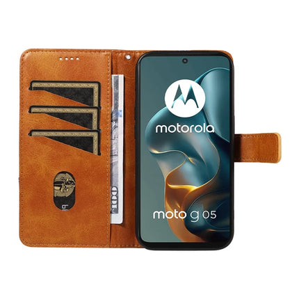 For Motorola Moto G05 4G Leather Case Geometric Line Design Wallet Phone Cover with Wrist Strap