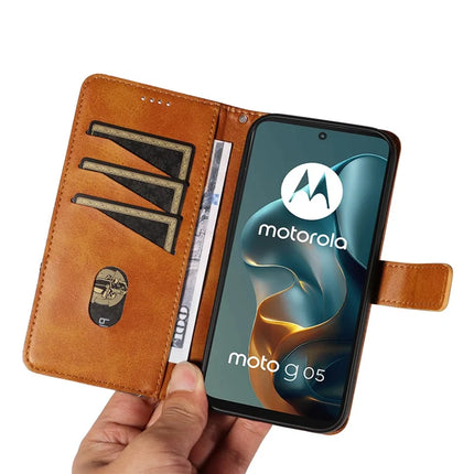 For Motorola Moto G05 4G Leather Case Geometric Line Design Wallet Phone Cover with Wrist Strap