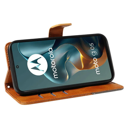 For Motorola Moto G05 4G Leather Case Geometric Line Design Wallet Phone Cover with Wrist Strap