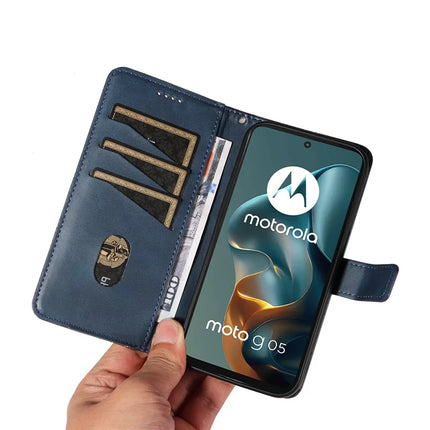For Motorola Moto G05 4G Leather Case Geometric Line Design Wallet Phone Cover with Wrist Strap