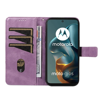 For Motorola Moto G05 4G Leather Case Geometric Line Design Wallet Phone Cover with Wrist Strap