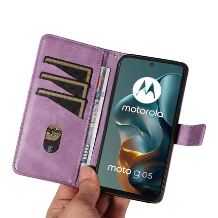 For Motorola Moto G05 4G Leather Case Geometric Line Design Wallet Phone Cover with Wrist Strap