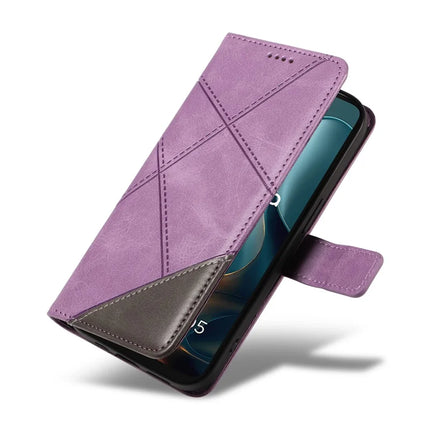 For Motorola Moto G05 4G Leather Case Geometric Line Design Wallet Phone Cover with Wrist Strap