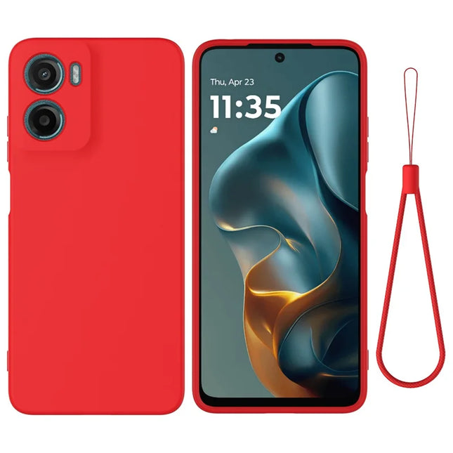 For Motorola Moto E15 4G / Motorola Moto G05 4G Case Liquid Silicone Phone Back Cover with Hand Strap - Red