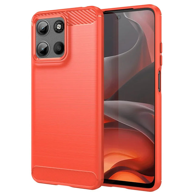 For Motorola Moto G15 4G Case Protective Phone Cover Carbon Fiber Texture Brushed - Red