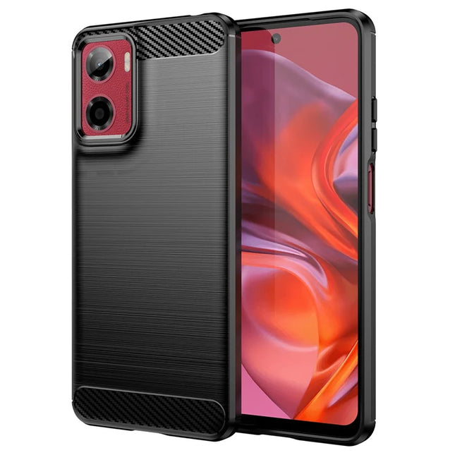For Motorola Moto E15 4G / G05 4G Case Protective Phone Cover Carbon Fiber Texture Brushed - Black