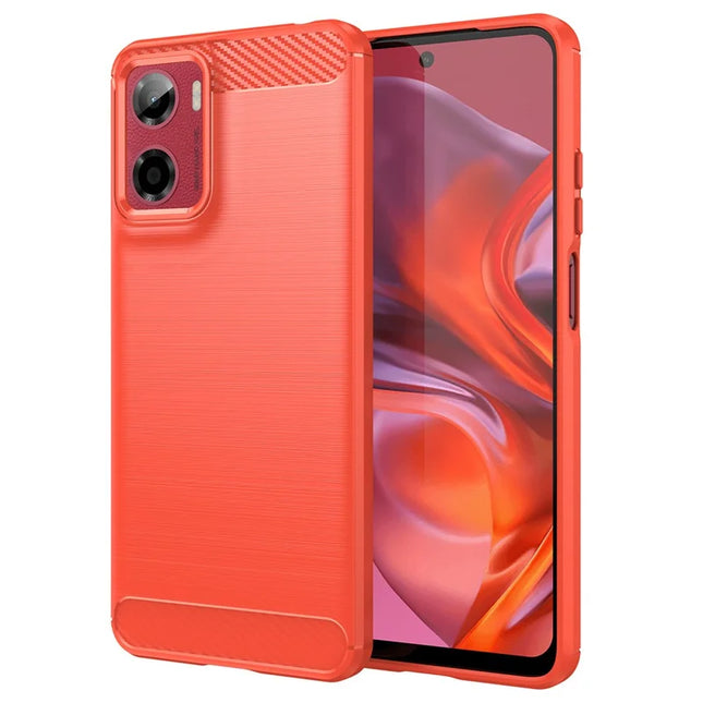 For Motorola Moto E15 4G / G05 4G Case Protective Phone Cover Carbon Fiber Texture Brushed - Red