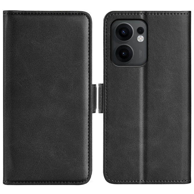 For Oppo Reno13 F 5G Stand Case Calf Texture Leather Wallet Phone Cover - Black