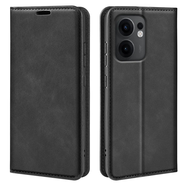 For Oppo Reno13 F 5G Case Skin Touch Leather Wallet Phone Cover - Black