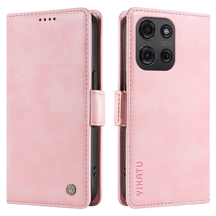 YIKATU YK-007 For Motorola Moto G75 5G Case Side Buckle PU Leather Phone Cover Litchi Texture - Pink