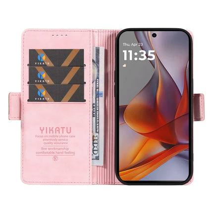YIKATU YK-007 For Motorola Moto G75 5G Case Side Buckle PU Leather Phone Cover Litchi Texture