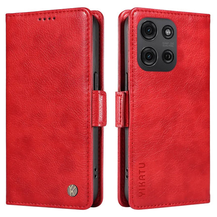 YIKATU YK-007 For Motorola Moto G75 5G Case Side Buckle PU Leather Phone Cover Litchi Texture - Red