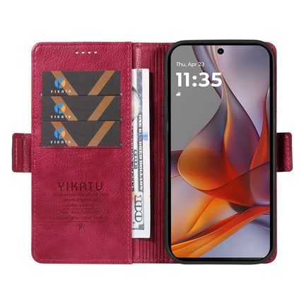 YIKATU YK-007 For Motorola Moto G75 5G Case Side Buckle PU Leather Phone Cover Litchi Texture