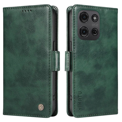 YIKATU YK-007 For Motorola Moto G75 5G Case Side Buckle PU Leather Phone Cover Litchi Texture - Green