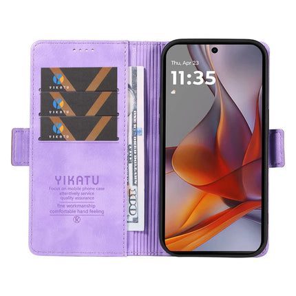 YIKATU YK-007 For Motorola Moto G75 5G Case Side Buckle PU Leather Phone Cover Litchi Texture