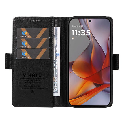 YIKATU YK-007 For Motorola Moto G75 5G Case Side Buckle PU Leather Phone Cover Litchi Texture