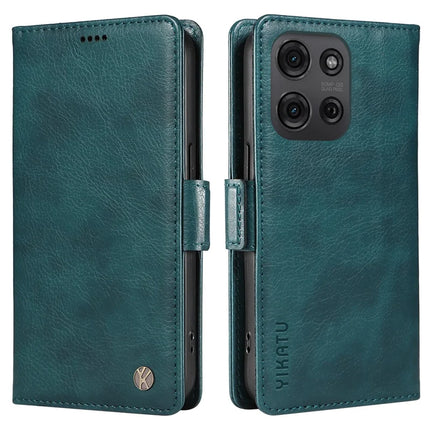 YIKATU YK-007 For Motorola Moto G75 5G Case Side Buckle PU Leather Phone Cover Litchi Texture - Blue