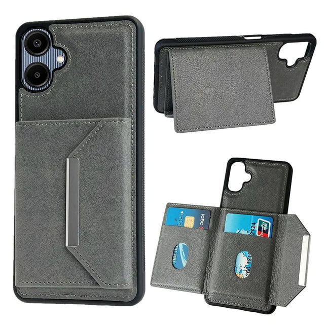 For Samsung Galaxy A06 5G / A06 Case Card Bag Kickstand TPU + PU Phone Cover - Grey