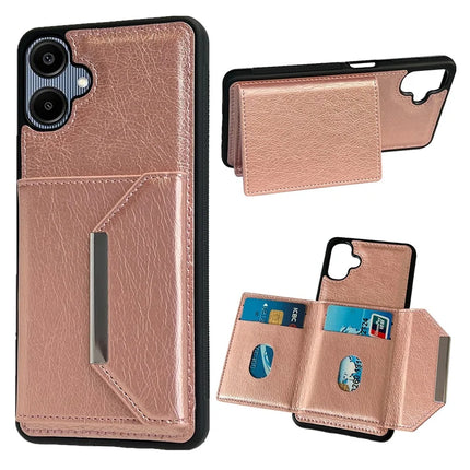 For Samsung Galaxy A06 5G / A06 Case Card Bag Kickstand TPU + PU Phone Cover - Rose Gold