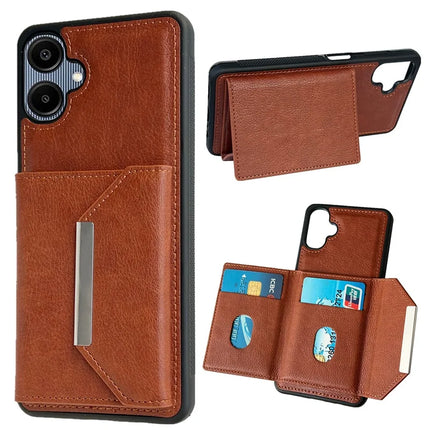 For Samsung Galaxy A06 5G / A06 Case Card Bag Kickstand TPU + PU Phone Cover - Brown