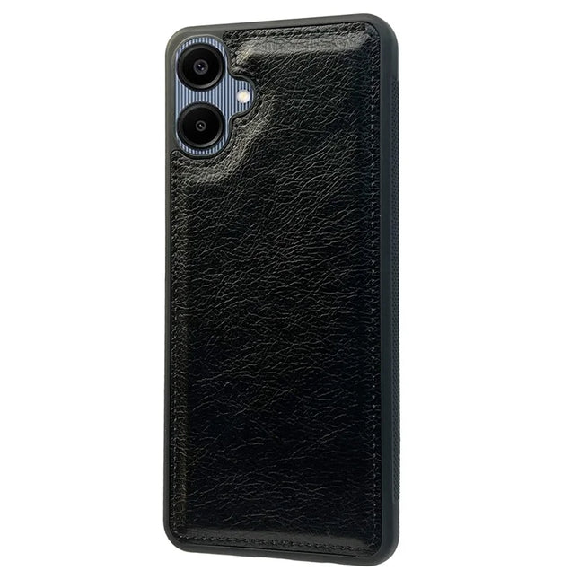 For Samsung Galaxy A06 Case Calf Texture PU Leather Anti Fingerprint Back Phone Cover - Black