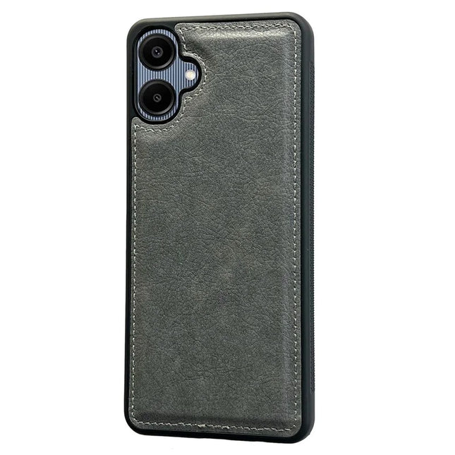 For Samsung Galaxy A06 Case Calf Texture PU Leather Anti Fingerprint Back Phone Cover - Grey