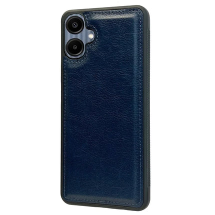 For Samsung Galaxy A06 Case Calf Texture PU Leather Anti Fingerprint Back Phone Cover - Blue