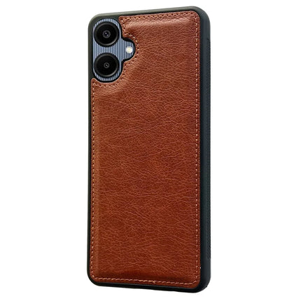 For Samsung Galaxy A06 Case Calf Texture PU Leather Anti Fingerprint Back Phone Cover - Brown