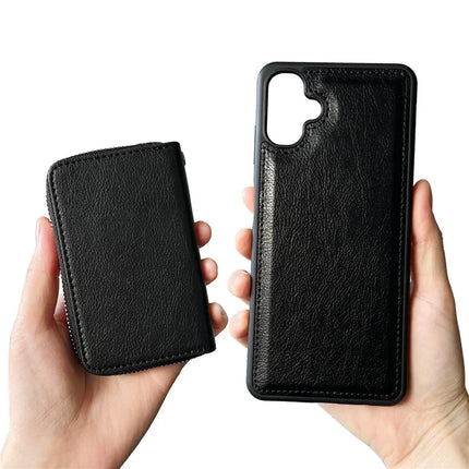 For Samsung Galaxy A06 Case Detachable Zipper Card Bag PU TPU Kickstand Phone Case with Strap