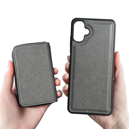 For Samsung Galaxy A06 Case Detachable Zipper Card Bag PU TPU Kickstand Phone Case with Strap