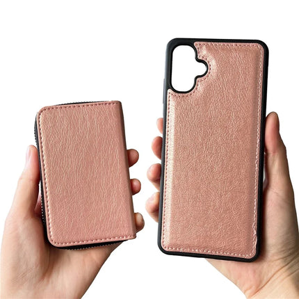 For Samsung Galaxy A06 Case Detachable Zipper Card Bag PU TPU Kickstand Phone Case with Strap