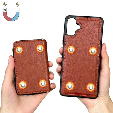 For Samsung Galaxy A06 Case Detachable Zipper Card Bag PU TPU Kickstand Phone Case with Strap