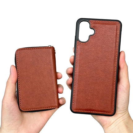 For Samsung Galaxy A06 Case Detachable Zipper Card Bag PU TPU Kickstand Phone Case with Strap