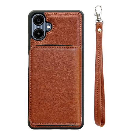 For Samsung Galaxy A06 Case Detachable Zipper Card Bag PU TPU Kickstand Phone Case with Strap