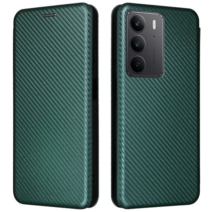 For Realme C75 Case Carbon Fiber Texture Drop-Proof PU Leather Phone Cover - Green