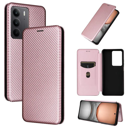 For Realme C75 Case Carbon Fiber Texture Drop-Proof PU Leather Phone Cover
