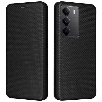 For Realme C75 Case Carbon Fiber Texture Drop-Proof PU Leather Phone Cover - Black