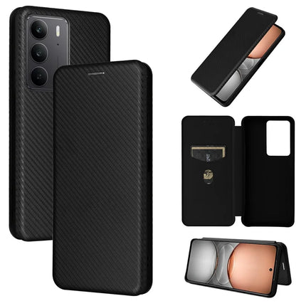 For Realme C75 Case Carbon Fiber Texture Drop-Proof PU Leather Phone Cover