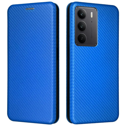 For Realme C75 Case Carbon Fiber Texture Drop-Proof PU Leather Phone Cover - Blue